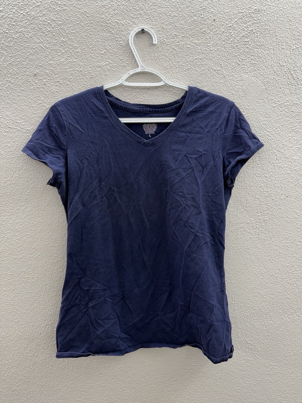 Mossimo Womens Shirt Size Large Navy Blue Short Sleeve V-neck